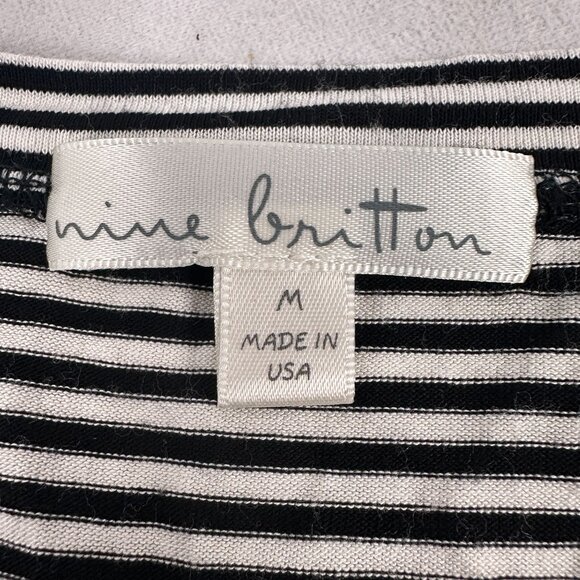Striped Black & White Nine Britton Knot Front T-Shirt Medium Rayon Spandex - Picture 3 of 4